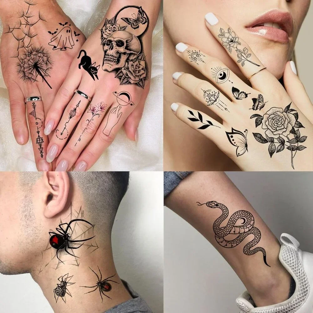 71 Sheets Rose Peony Flower Temporary Tattoos For Women Adults, Black Florals Ha